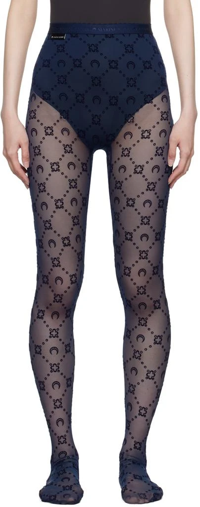 Marine Serre Navy Moonogram Flocked Mesh Tights 1