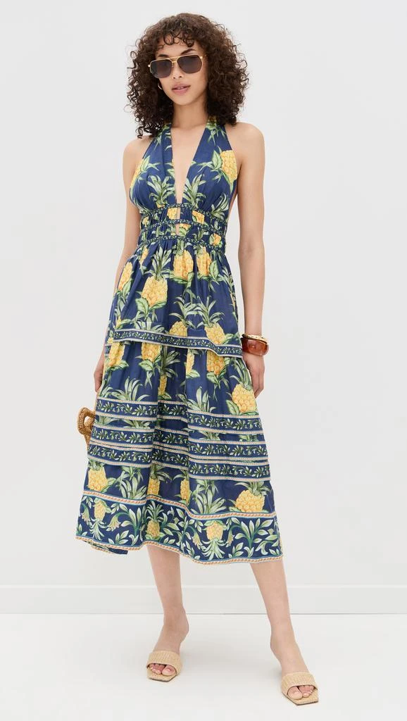 Farm Rio Delicate Pineapple Navy Blue Midi Dress 4