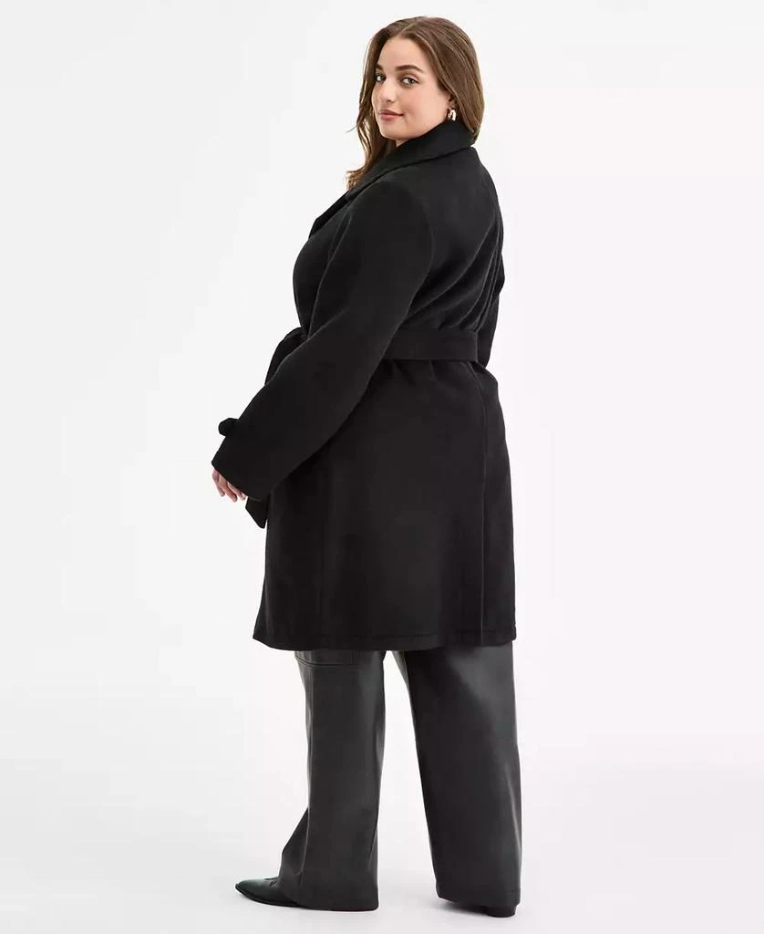 Steve Madden Plus Size Double-Breasted Belted Trench Coat - Black - 2X