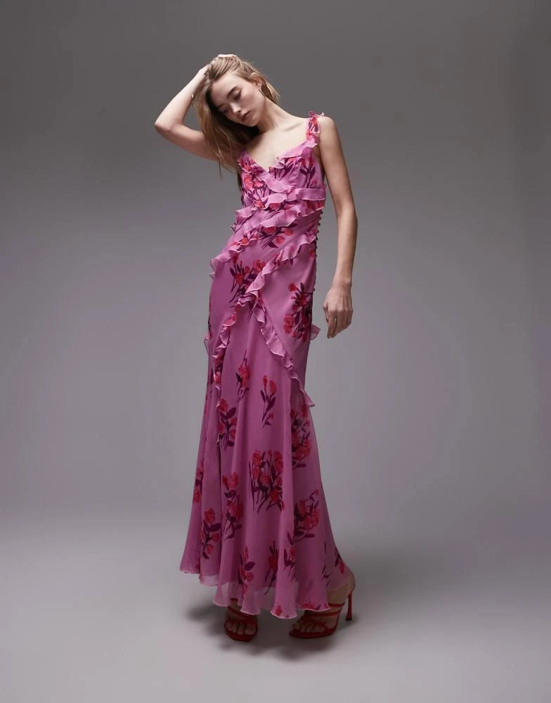 Topshop Topshop ruffle cami slip maxi dress in pink based floral 3