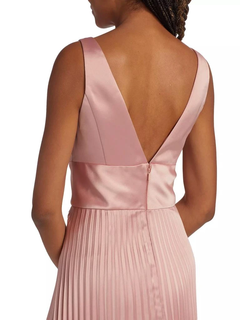 Amsale Satin V-Neck Pleated Midi-Dress 6