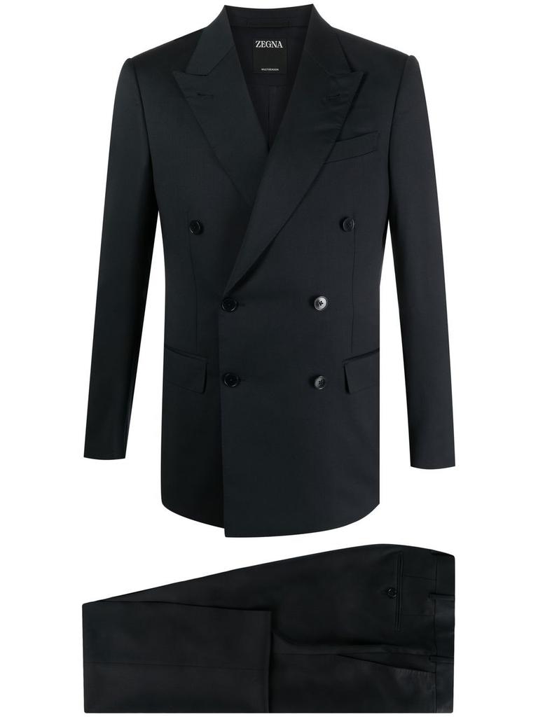 Zegna double-breasted wool suit - men -  -  - Blue