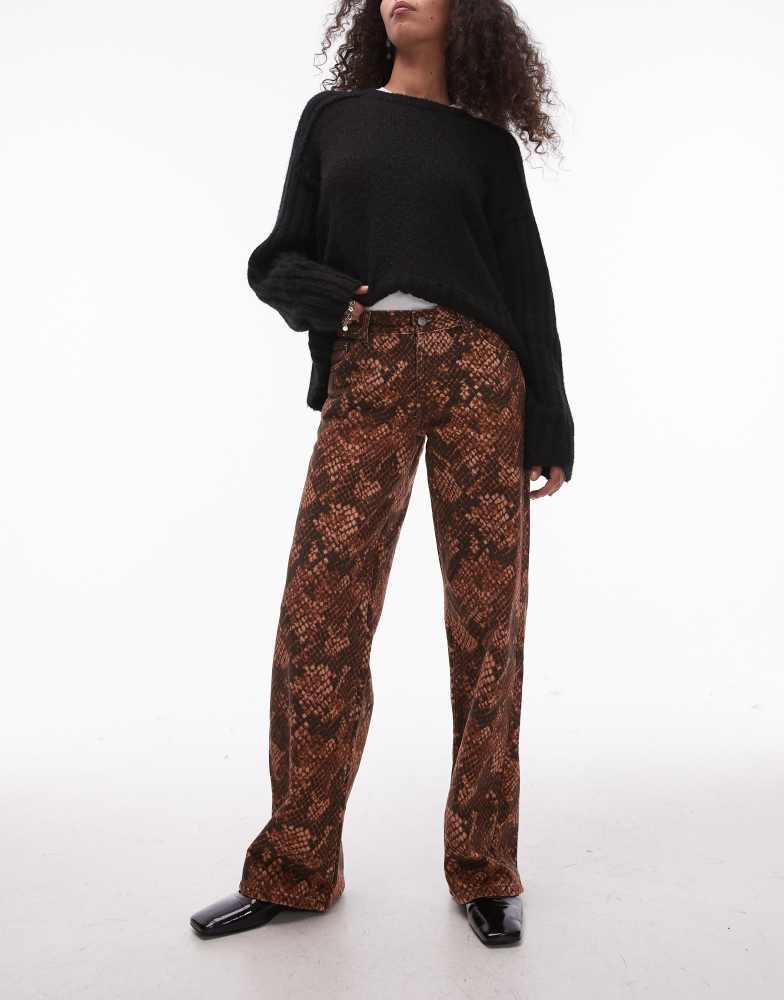 Topshop Topshop Ember low rise straight leg jean in brown snake print