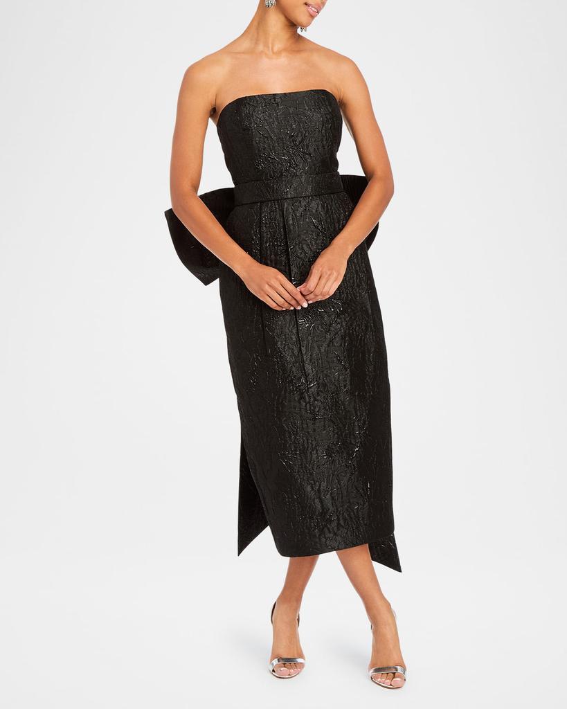 Mestiza New York Lorena Strapless Jacquard Bow Belt Midi Dress