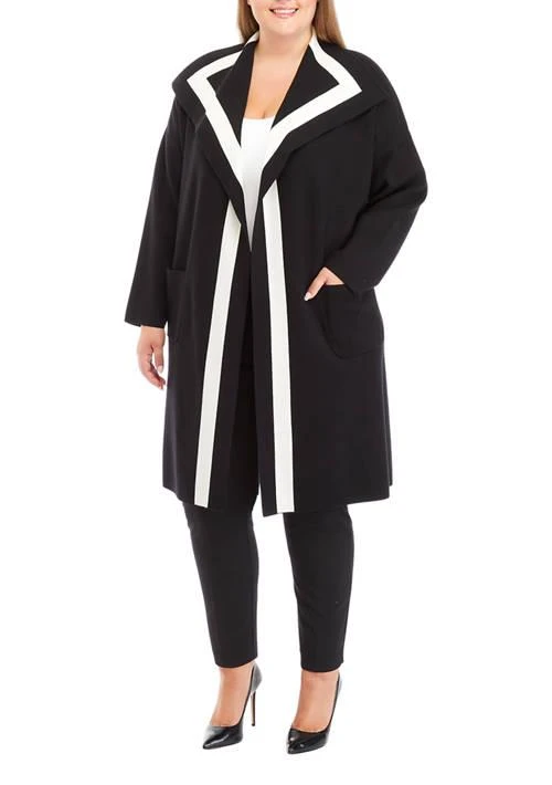 Tahari Tahari Plus Size Long Sleeve Open Front Cardigan With Stripes 1
