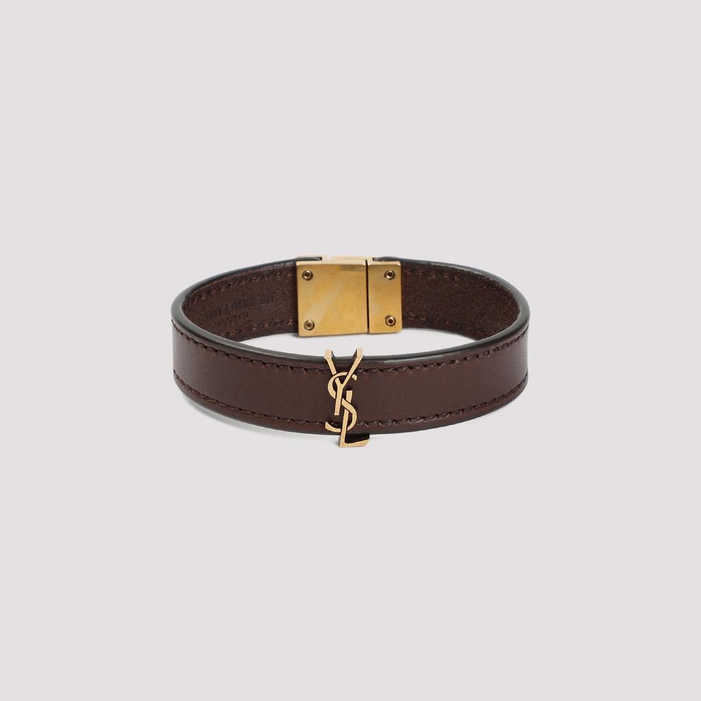 【Saint Laurent】dark brown chocolate calf leather bracelet Yves Saint Laurent Dark Brown Chocolate Calf Leather
