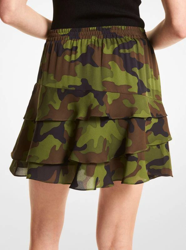 michael_kors Camouflage Silk Georgette Ruffled Skirt 2