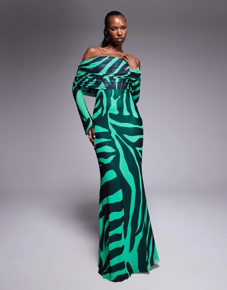 green emerald velvet dress Green Zebra Print V-Neck Midi Dress – Ro&Zo main image 0