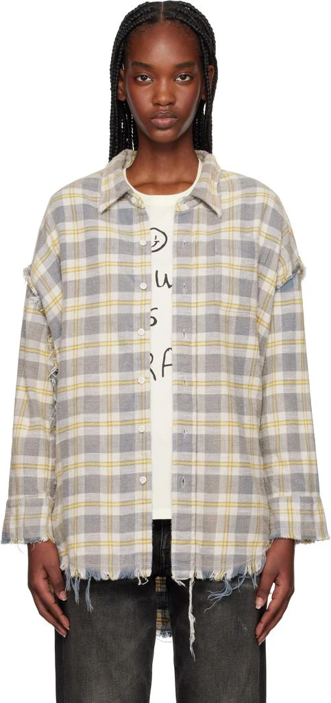 R13 SSENSE Exclusive Off-White & Yellow Shredded Seam Drop Neck Shirt 1