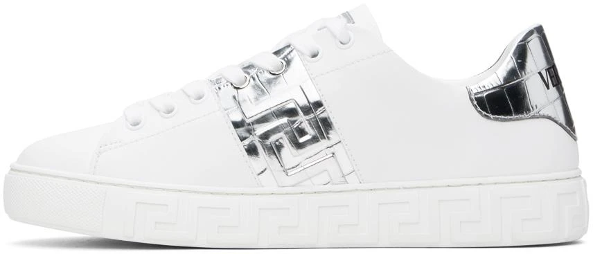 Versace White & Silver Greca Sneakers 3