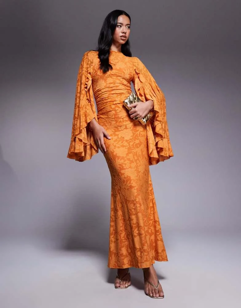 ASOS ASOS DESIGN devore modesty maxi dress with extreme wide sleeves and  drop waist detailing in orange - Dresses & Skirts - Compare Prices from 6+  Stores - Free Shipping