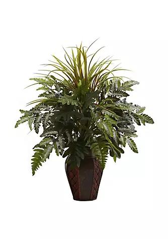 NEARLY NATURAL Natural Mixed Grass And Fern With Decorative Planter