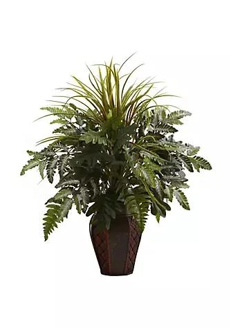 NEARLY NATURAL Natural Mixed Grass And Fern With Decorative Planter 1