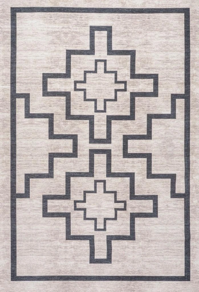 JONATHAN Y Ashkii Minimalist Medallion Machine-Washable Ivory/Black Area Rug 2