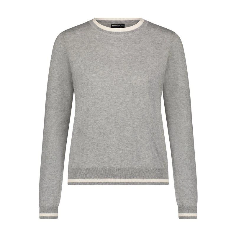Minnie Rose Supima Cotton Cashmere Long Sleeve Crew With Tipping Sweater 1