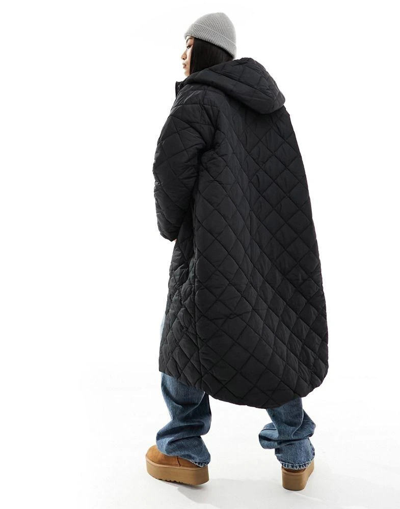 Monki Monki long quilted coat in black 3