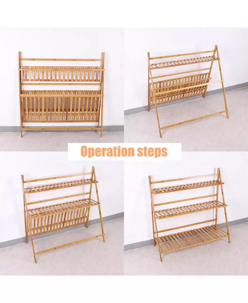 UNHO Introducing the Premium 3-Tier Bamboo Plant Stand,Durable, Space-Saving 
Easy Assembly,Hanging Rack for Patio/Garden 5