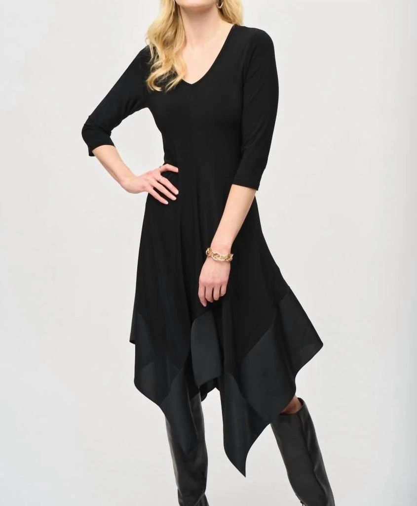 Joseph Ribkoff - 3/4 Sleeve Asymmetric Midi Fit And Flare Dress  On Sale  Now with Up to 79% Off | Discover Exclusive Deals & Savings at BeyondStyle   Authentic JOSEPH RIBKOFF