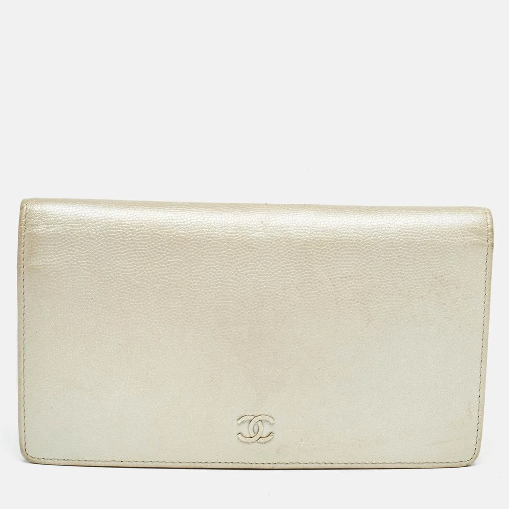 Chanel Chanel Pearl White Caviar Leather CC L Yen Continental Wallet 1