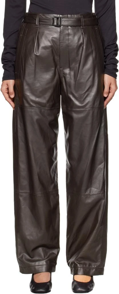 Lemaire Black Drawstring Parachute Leather Pants 1