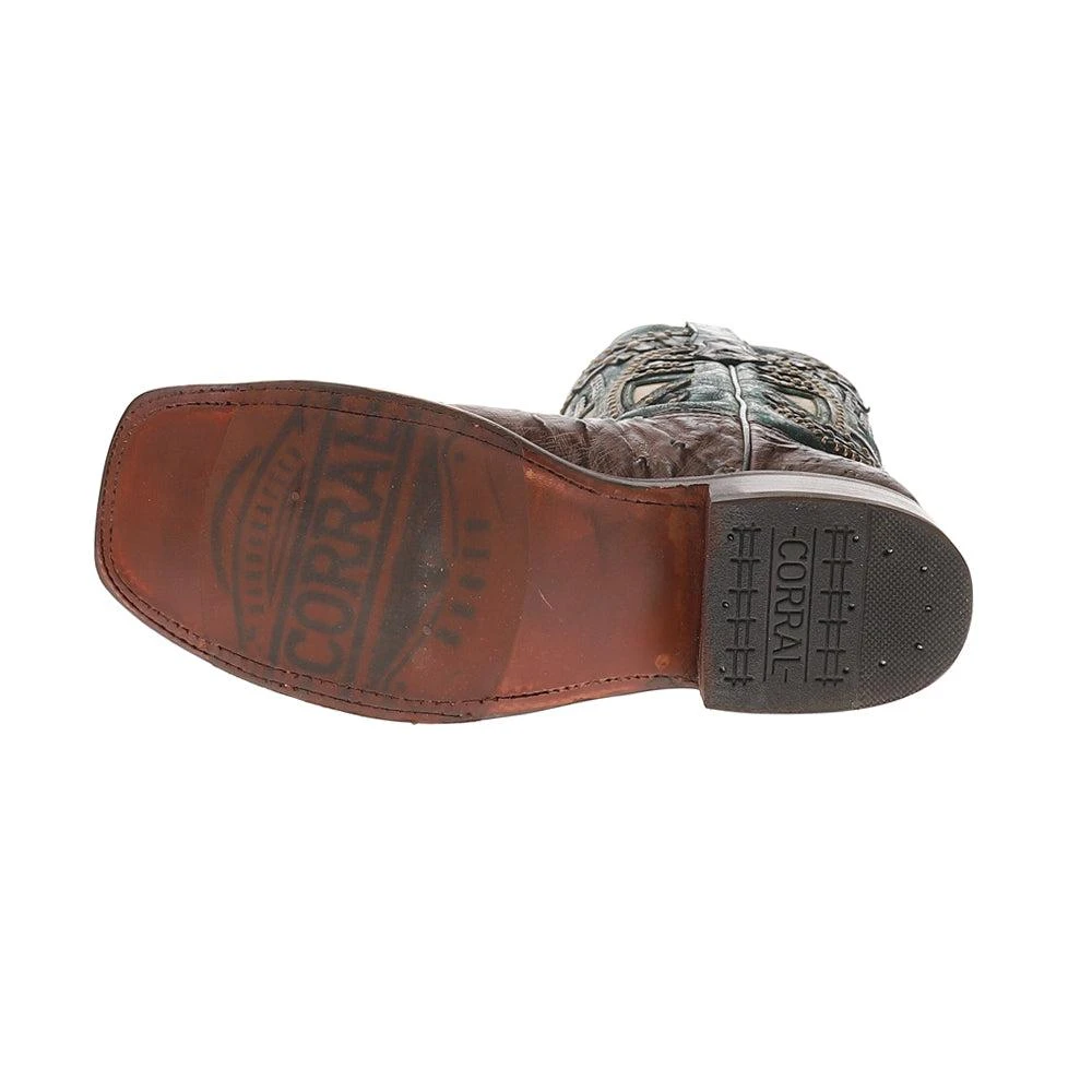 Corral Boots Turquoise Embroidery Studded With Woven Detail Brown Ostrich Square Toe Rodeo Boots 5