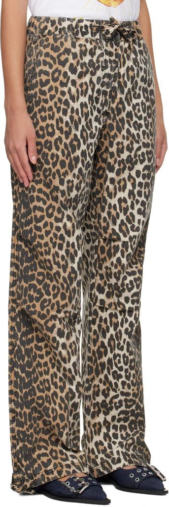 Ganni Brown Leopard Washed Cotton Canvas Drawstring Trousers 2