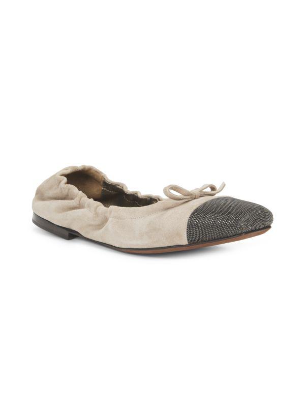 Brunello Cucinelli Bow Suede Ballet Flats
