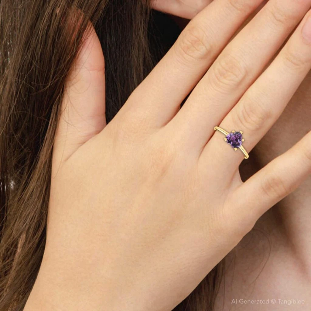 Pompeii3 Amethyst Solitaire Ring 14k White or Yellow Gold 6MM 4