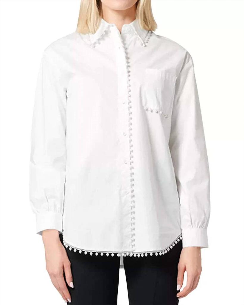 Gracia Cotton Imitation Pearl Trim Shirt In White