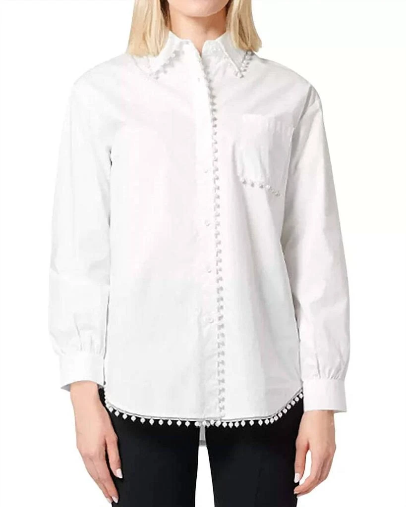 Gracia Cotton Imitation Pearl Trim Shirt In White 1