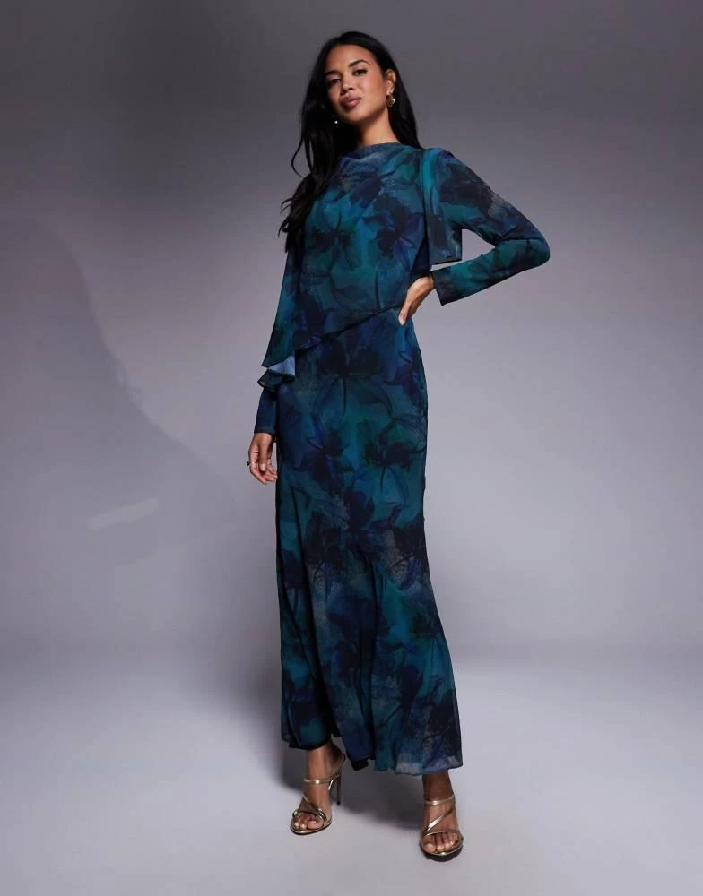Shop Daska chiffon ruffle maxi dress in dark floral on Sale at BeyondStyle   Get 11% Off Daska chiffon ruffle maxi dress in dark floral with  Limited-Time Flash Deals, Exclusive Discounts, and