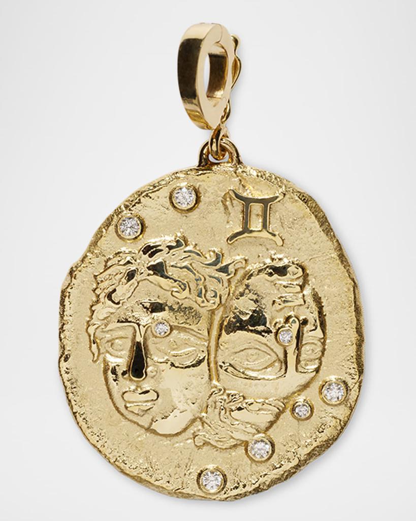 Azlee 18K Yellow Gold Of The Stars Coin Pendant, Gemini