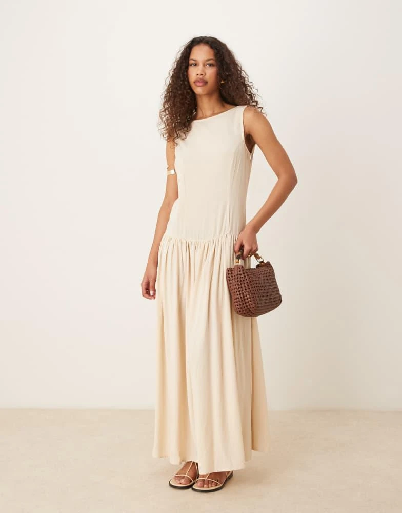 ASOS DESIGN linen blend low back drop waist maxi dress in beige  On Sale  Now with Up to 56% Off | Discover Exclusive Deals & Savings at BeyondStyle   Authentic ASOS