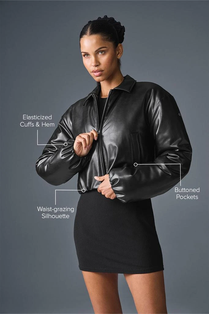 Alo Faux Leather Cropped Premier Bomber - Black 2