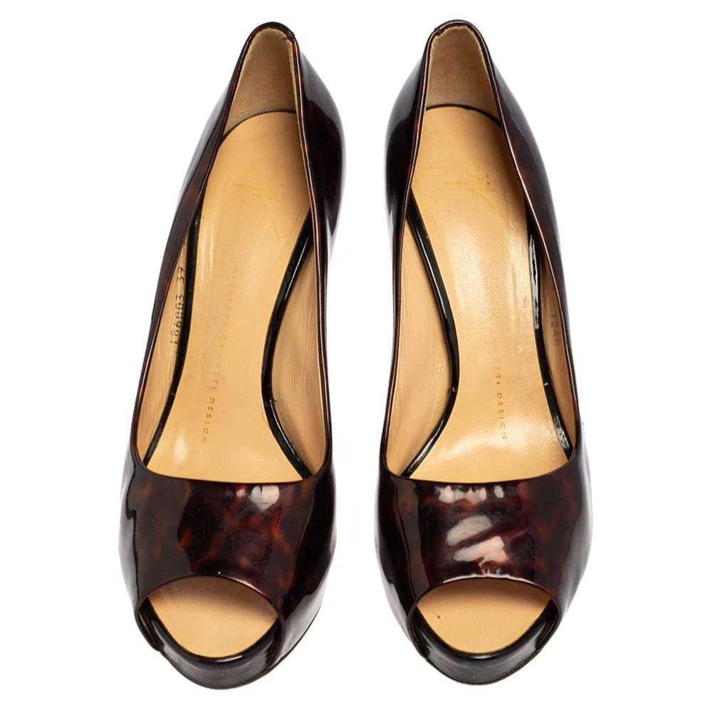 Giuseppe Zanotti Giuseppe Zanotti Brown Tortoise Shell Patent Leather Peep Toe Platform Pumps Size 39 3