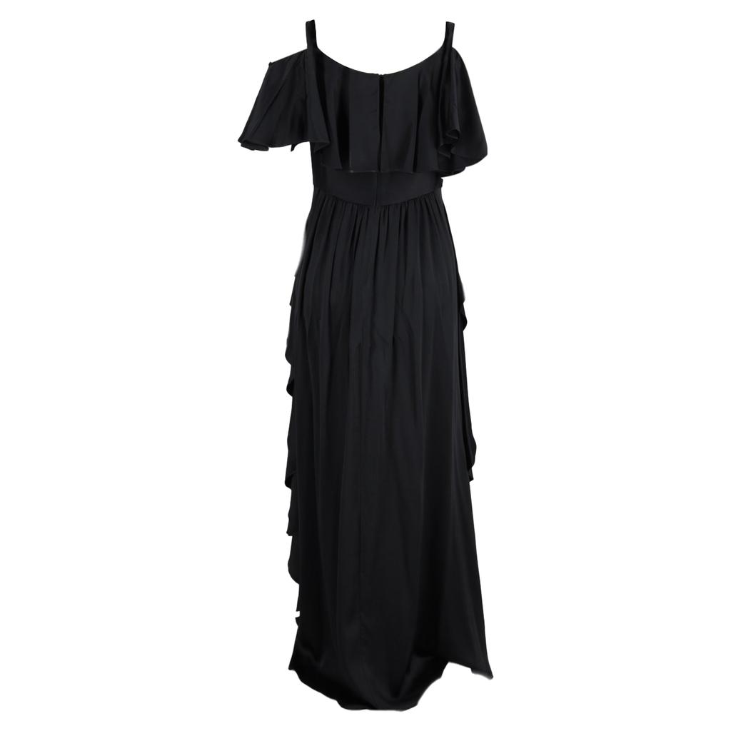 Temperley London Off-Shoulder Maxi Ruffled Dress in Black Acetate