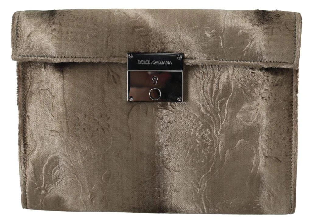 Dolce & Gabbana Dolce & Gabbana  Beige Velvet Floral Leather Men Document Briefcase 1