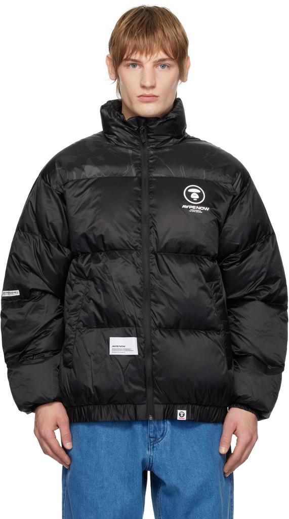AAPE Black 'AAPE NOW' Moonface Logo Zip-Up Down Jacket