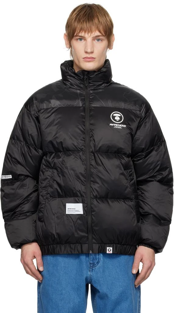 AAPE Black 'AAPE NOW' Moonface Logo Zip-Up Down Jacket 1