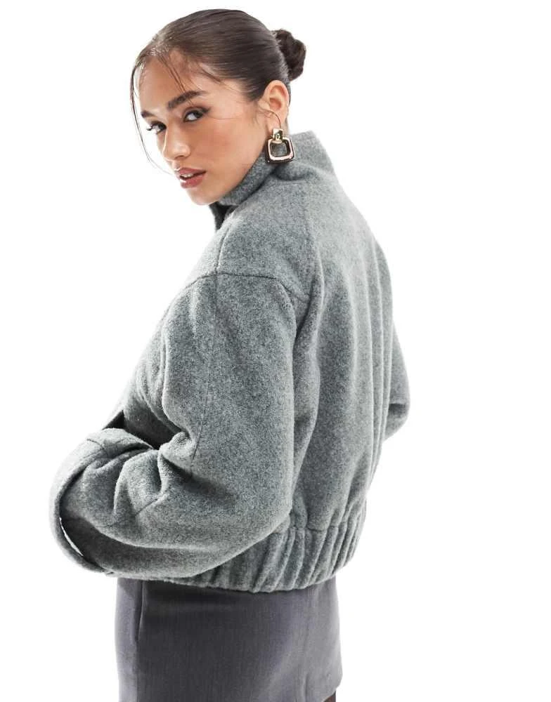 ASOS ASOS DESIGN funnel neck brushed formal biker jacket in charcoal 3