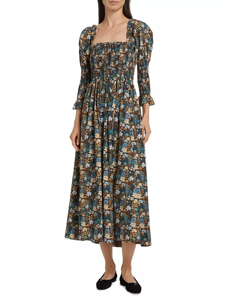 DÔEN Bijou Floral Cotton Smocked Midi-Dress 3
