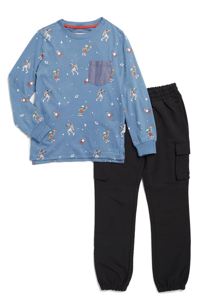Sovereign Code Kids' Print Long Sleeve Cotton T-Shirt & Cargo Pants Set