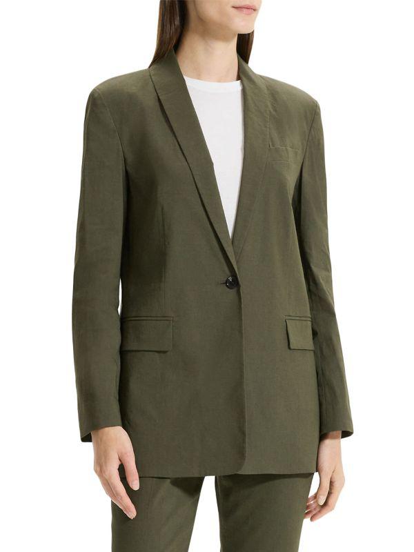 Theory Rolled-Sleeve One-Button Blazer