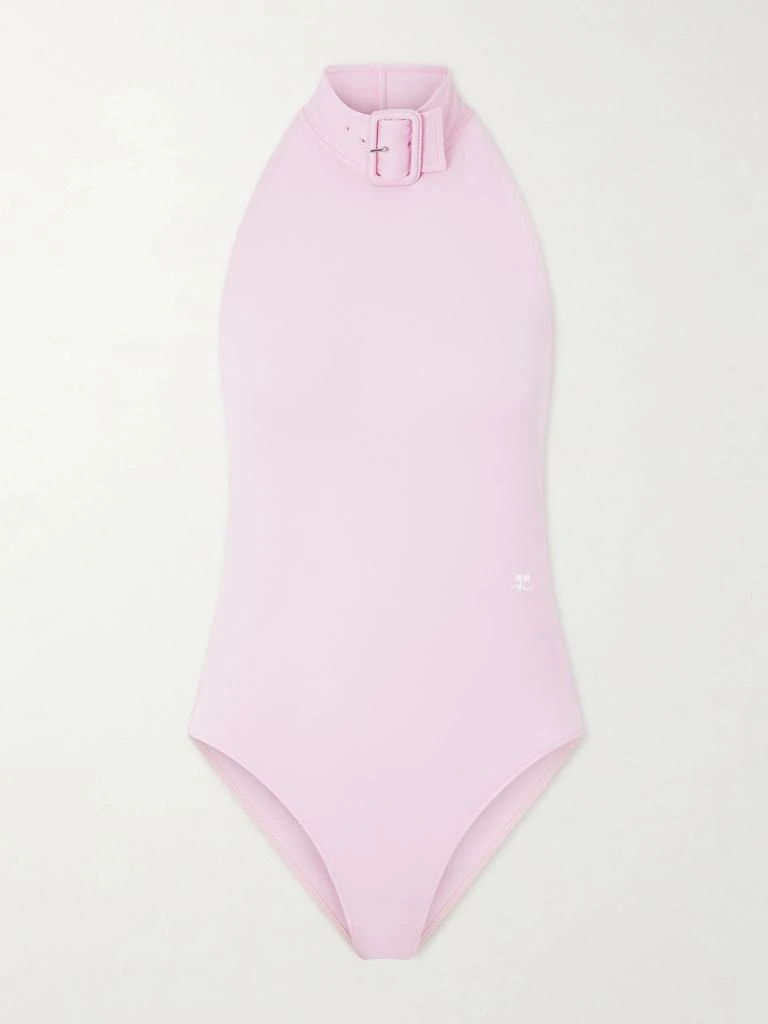 courreges Buckled Jersey Mockneck Bodysuit - Pastel pink