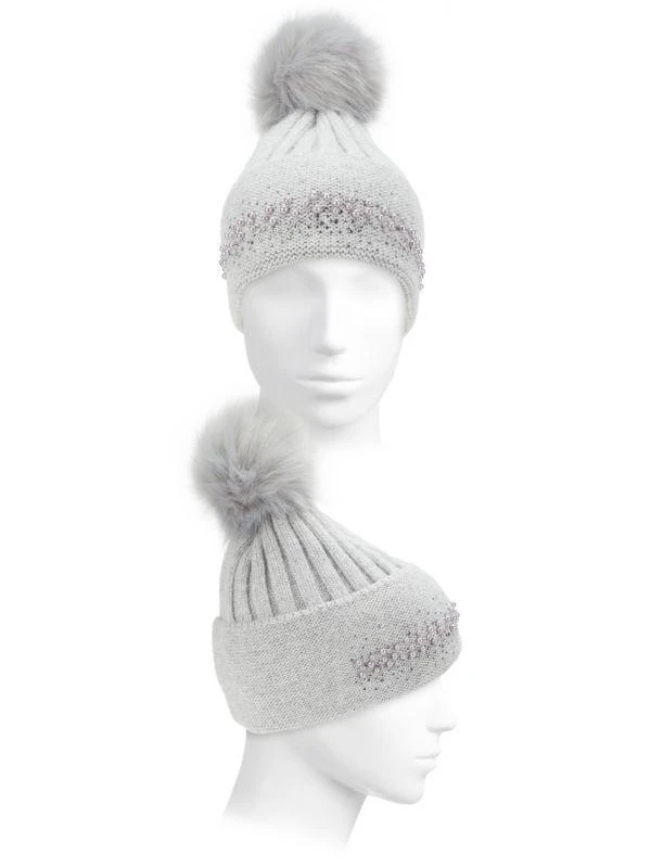 Adrienne Landau Embellished Faux Fur Pom Pom Beanie 3