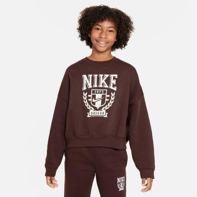 NIKE Girls' Nike Sportswear Oversized Fleece Crewneck Sweatshirt 1