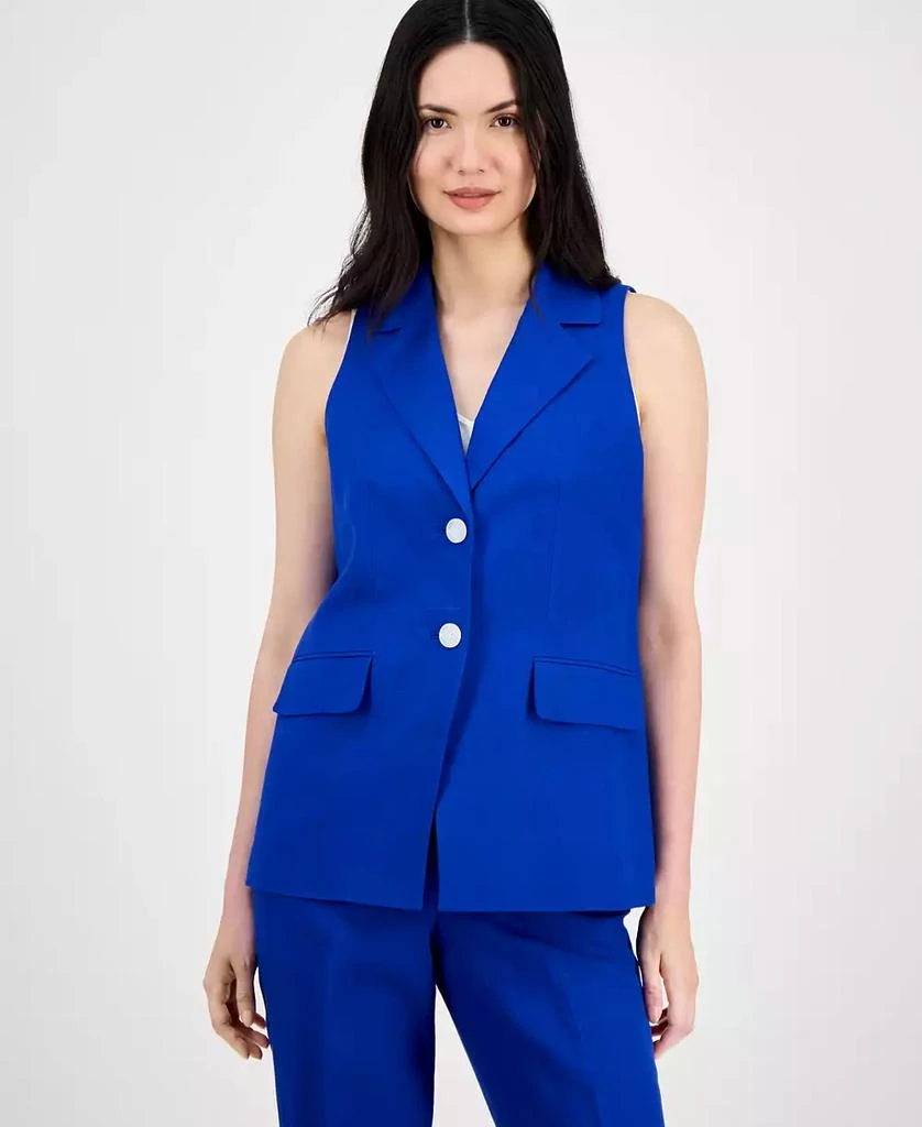 Anne Klein Women's Linen Blend Sleeveless Notched Collar Vest 1