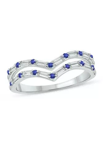 Belk & Co. Co. 1 5 Cttw Anniversary Ring With Blue Sapphire Color Stone 14K White Gold 1