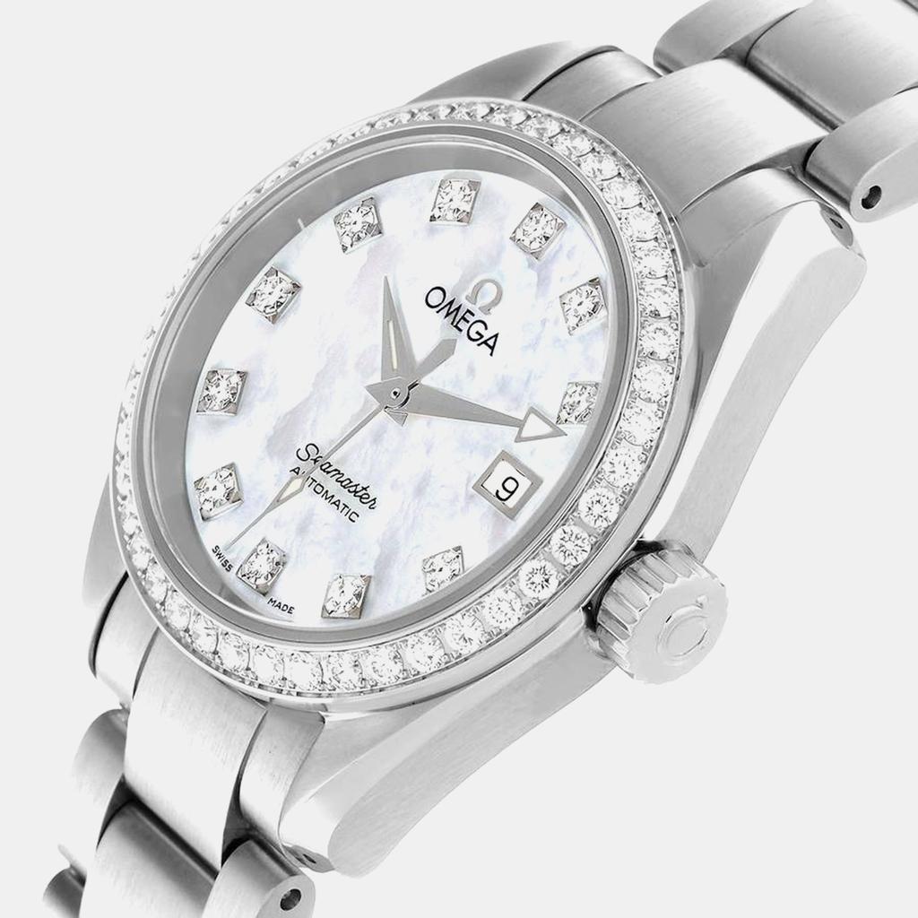 Omega Omega Mother Of Pearl Diamond Stainless Steel Seamaster Aqua Terra 2565.75.00 Quartz Women's Wristwatch 29 mm