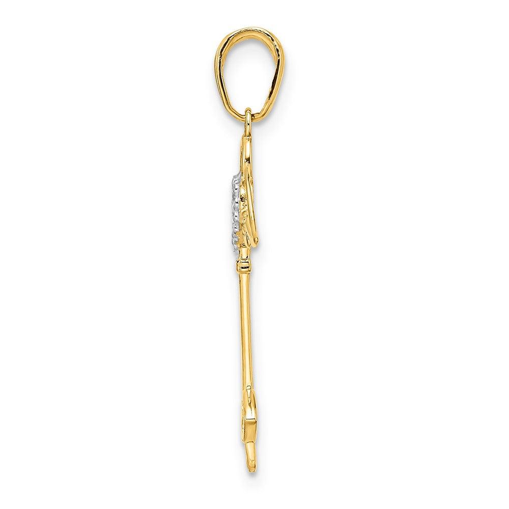 Diamond2Deal 14k Yellow Gold and White Rhodium Diamond-Cut Hear Angel Wings Key Pendant